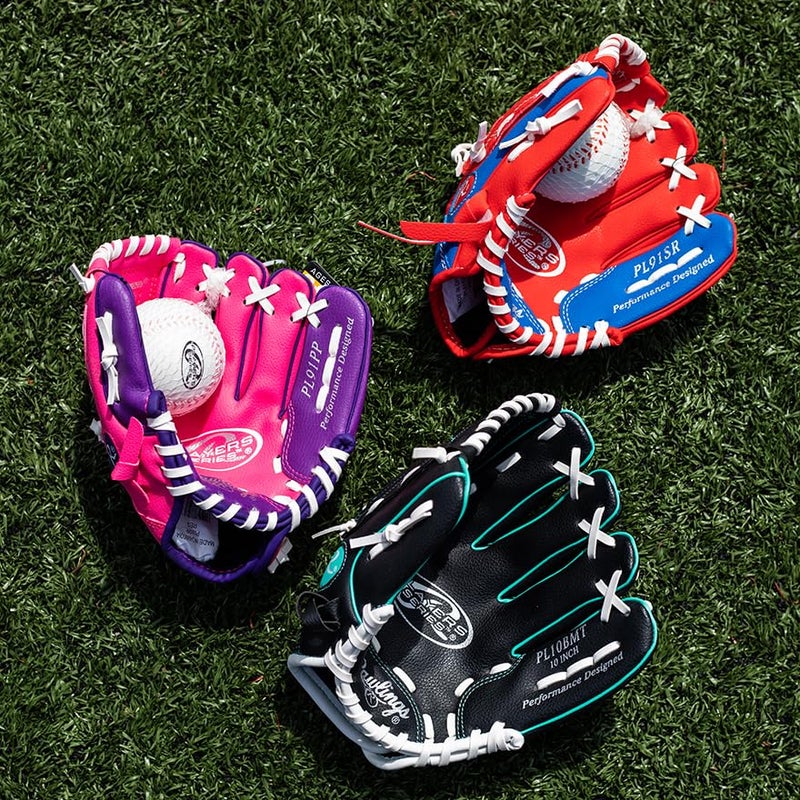 Rawlings رولينغز | سلسلة اللاعبين قفاز كرة البيسبول للأطفال والشباب | رمي باليد اليسرى | 9" | أحمر/أزرق مع كرة - Image 5